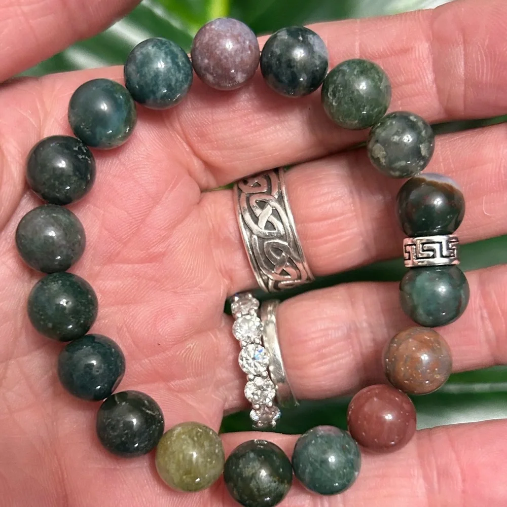 chunky 10mm indian agate elastic healing bracelet